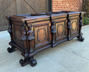 Antique French Trunk Blanket Box Coffer Chest Oak Storage LARGE Lion 18th C
