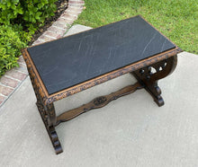 Load image into Gallery viewer, Antique French Oak Coffee Table Bench Window Seat Black Marble Top Inset