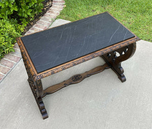 Antique French Oak Coffee Table Bench Window Seat Black Marble Top Inset
