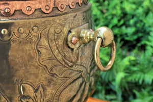 Antique French Brass & Copper Planter Flower Pot LARGE Hand Seamed Free Shipping