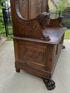 Antique Italian Hall Bench Settee Walnut Renaissance Revival Lions Dragons 19 C