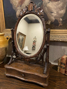 Antique French Oak Mirror BLACK FOREST Dresser Vanity Table Top Jewelry Box FS