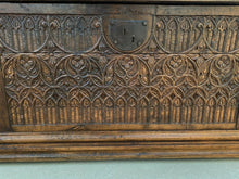 Load image into Gallery viewer, Antique French GOTHIC Coffer Chest Blanket Box Entry Table Trunk Oak 18th C