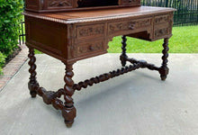 Load image into Gallery viewer, Antique French Desk BARLEY TWIST Renaissance Revival Oak Gothic Library Office
