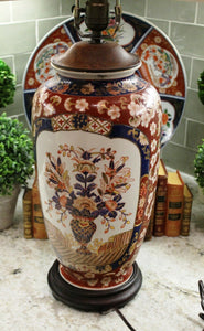 Antique Large IMARI Vase Table Lamp Lighting Rewired JAPAN Red Blue Oriental