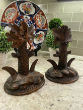 Load image into Gallery viewer, PAIR Antique French Oak Candlesticks Candle Holders BLACK FOREST Hand Carved