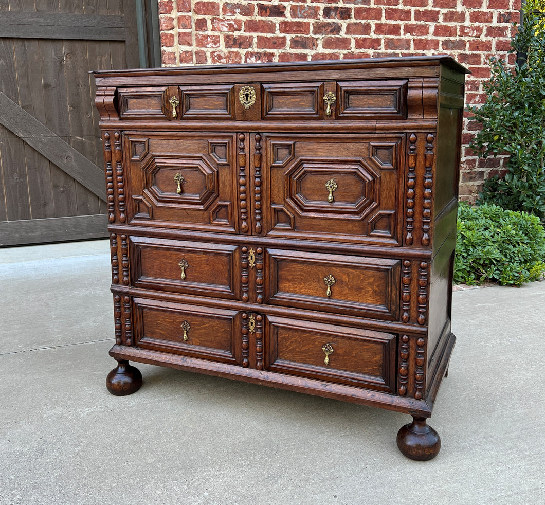 Antique English Chest on Chest of Drawers Cabinet Jacobean Carved Oak Tudor