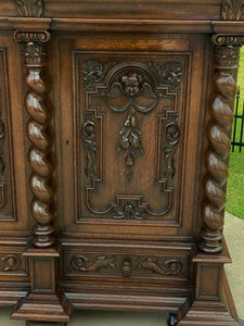 Antique French Oak BARLEY TWIST Bar Liquor Cabinet Buffet Renaissance Server