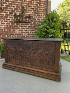 Antique French GOTHIC Coffer Chest Blanket Box Entry Table Trunk Oak 18th C