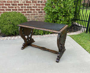 Antique French Oak Coffee Table Bench Window Seat Black Marble Top Inset