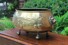 Load image into Gallery viewer, Antique English Brass Planter Flower Pot Vase Lion&#39;s Mask Handles Paw Feet OVAL