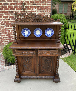 Antique French Oak Sideboard Server Buffet Barley Twist Hunt Style Bookcase Bar