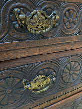 Load image into Gallery viewer, Antique English Chest of Drawers Nightstand End Table GEORGIAN Carved Oak 19th C