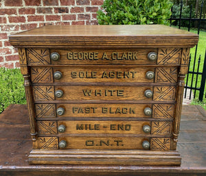 Antique Oak Spool Cabinet George A. Clark General Store Sewing Thread Display