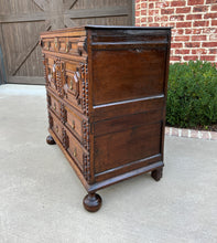 Load image into Gallery viewer, Antique English Chest on Chest of Drawers Cabinet Jacobean Carved Oak Tudor