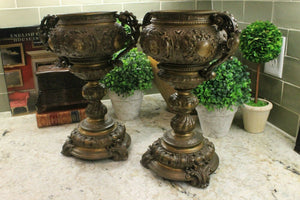 Antique French Spelter Planters Urns Jardinieres Vases Renaissance 19th C PAIR