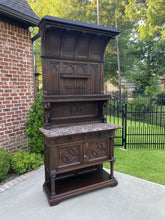 Load image into Gallery viewer, Antique Buffet Server Sideboard Cabinet Marble Top GOTHIC Monks Walnut Cathedral