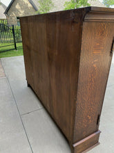 Load image into Gallery viewer, Antique English Oak Bookcase Display Cabinet Gothic WIDE 74&quot; Tiger Oak 1930s