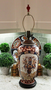 Antique Large IMARI Vase Table Lamp Lighting Rewired JAPAN Red Blue Oriental