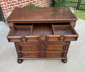 Antique English Chest on Chest of Drawers Cabinet Jacobean Carved Oak Tudor