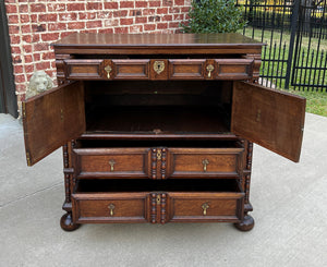 Antique English Chest on Chest of Drawers Cabinet Jacobean Carved Oak Tudor