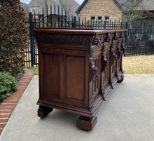 Load image into Gallery viewer, Antique English Sideboard Server Cabinet Buffet Jacobean Oak Lions Large 19th C