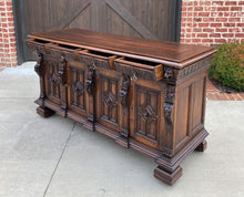 Load image into Gallery viewer, Antique English Sideboard Server Cabinet Buffet Jacobean Oak Lions Large 19th C