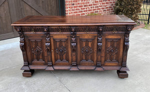 Antique English Sideboard Server Cabinet Buffet Jacobean Oak Lions Large 19th C