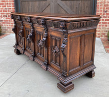 Load image into Gallery viewer, Antique English Sideboard Server Cabinet Buffet Jacobean Oak Lions Large 19th C