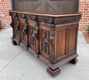 Antique English Sideboard Server Cabinet Buffet Jacobean Oak Lions Large 19th C