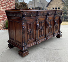 Load image into Gallery viewer, Antique English Sideboard Server Cabinet Buffet Jacobean Oak Lions Large 19th C