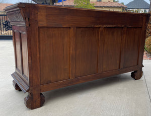 Antique English Sideboard Server Cabinet Buffet Jacobean Oak Lions Large 19th C