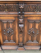 Load image into Gallery viewer, Antique English Sideboard Server Cabinet Buffet Jacobean Oak Lions Large 19th C