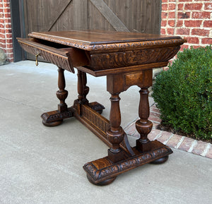 Antique French Writing Desk Table Renaissance Revival Dolphin Style Carved Oak