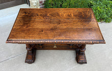 Load image into Gallery viewer, Antique French Writing Desk Table Renaissance Revival Dolphin Style Carved Oak