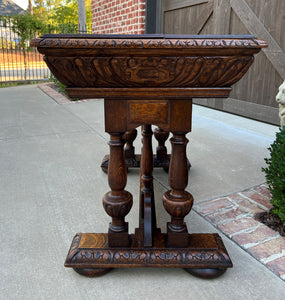 Antique French Writing Desk Table Renaissance Revival Dolphin Style Carved Oak