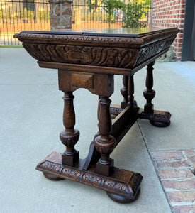 Antique French Writing Desk Table Renaissance Revival Dolphin Style Carved Oak