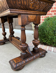 Antique French Writing Desk Table Renaissance Revival Dolphin Style Carved Oak