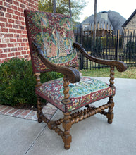 Load image into Gallery viewer, Antique French Chair Tapestry Needlepoint Walnut Fireside Throne Barley Twist