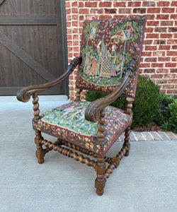 Antique French Chair Tapestry Needlepoint Walnut Fireside Throne Barley Twist