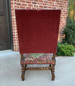 Antique French Chair Tapestry Needlepoint Walnut Fireside Throne Barley Twist