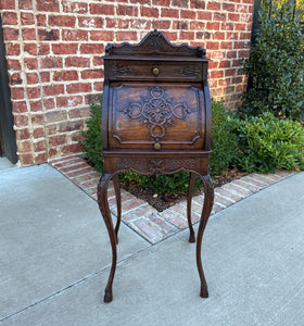 Antique French Cylinder Desk Nightstand Entry Hall Writing Table Oak PETITE