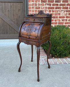 Antique French Cylinder Desk Nightstand Entry Hall Writing Table Oak PETITE