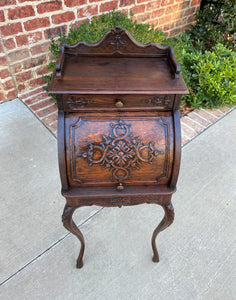 Antique French Cylinder Desk Nightstand Entry Hall Writing Table Oak PETITE