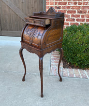 Load image into Gallery viewer, Antique French Cylinder Desk Nightstand Entry Hall Writing Table Oak PETITE