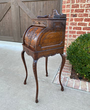 Load image into Gallery viewer, Antique French Cylinder Desk Nightstand Entry Hall Writing Table Oak PETITE