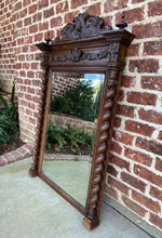 Load image into Gallery viewer, Antique French Mirror Pier Mantel Beveled Carved Oak Crown Barley Twist LARGE