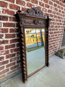 Antique French Mirror Pier Mantel Beveled Carved Oak Crown Barley Twist LARGE