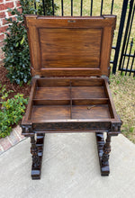Load image into Gallery viewer, Antique English Walnut Sewing Table End Table Game Card Table Lift Top Humidor