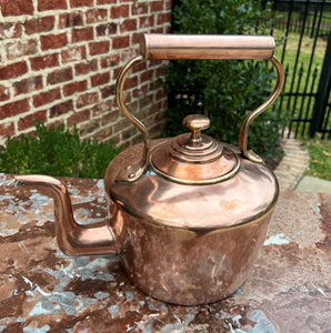 Antique English Copper Brass Tea Kettle Coffee Pitcher Spout Handle #2 c. 1900